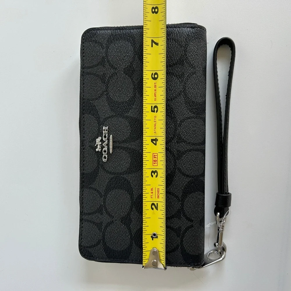 Coach Long Zip Around Wallet Graphite/Black Signature Canvas C4452 Like New